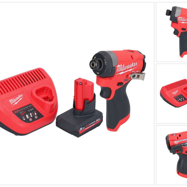 Llave de impacto a batería Milwaukee M12 FID2-501 12 V 170 Nm 1/4" sin escobillas + 1x batería 5,0 Ah + cargador