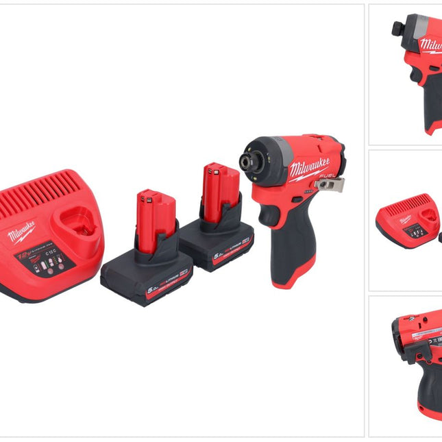 Llave de impacto a batería Milwaukee M12 FID2-502 12 V 170 Nm 1/4" sin escobillas + 2x baterías 5,0 Ah + cargador