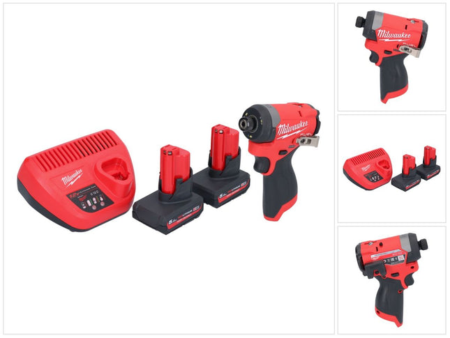 Llave de impacto a batería Milwaukee M12 FID2-502 12 V 170 Nm 1/4" sin escobillas + 2x baterías 5,0 Ah + cargador