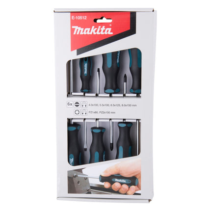 Makita E-10512 Juego de destornilladores de 6 piezas SL4 / SL5,5 / SL6,5 / SL8 / PZ1 / PZ2