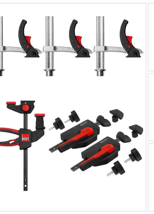 Bessey MFT-SET-A ensemble de 14 pièces pour la fixation et le serrage sur des tables multifonctionnelles pour fixer solidement les rails de guidage