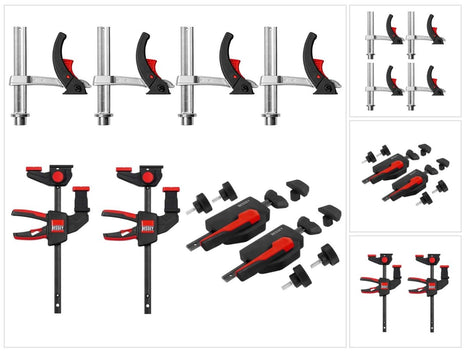 Bessey MFT-SET-A Juego de 14 piezas para fijación y sujeción en mesas multifuncionales para fijar de forma segura rieles guía