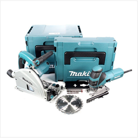 Makita MEU 029 J Sägenset mit SP 6000 J 1.300 W Tauchsäge und 4351 FCTJ 720 W  Pendelhubstichsäge 720 Watt jeweils im Makpac - Toolbrothers