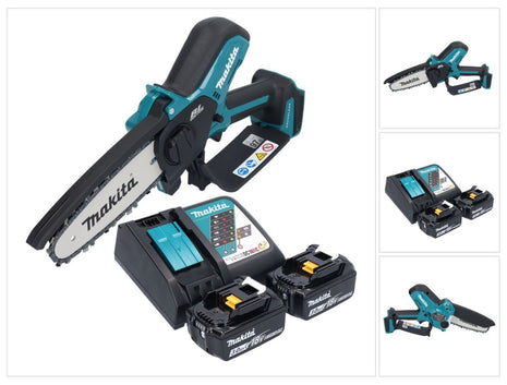 Makita DUC 150 RF2 Tronconneuse d'elagage sans fil 18 V 15 cm Brushless + 2x batterie 3,0 Ah + kit chargeur