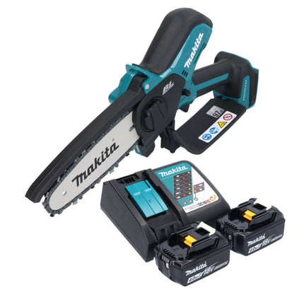Makita DUC 150 RM2 Tronconneuse d'elagage sans fil 18 V 15 cm Brushless + 2x batterie 4,0 Ah + kit chargeur