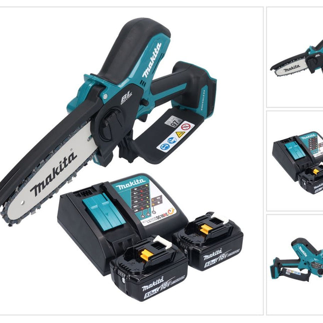 Motosierra sin cable Makita DUC 150 RT2 18 V 15 cm sin escobillas + 2x batería 5,0 Ah + cargador