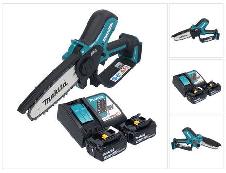 Makita DUC 150 RT2 Tronçonneuse d'elagage sans fil 18 V 15 cm Brushless + 2x batterie 5,0 Ah + kit chargeur