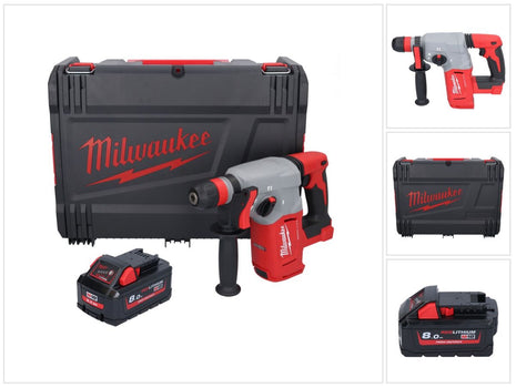 Martillo combinado a batería Milwaukee M18 BLHX-801X 18 V 2,3 J sin escobillas + 1x batería 8,0 Ah + caja HD - sin cargador