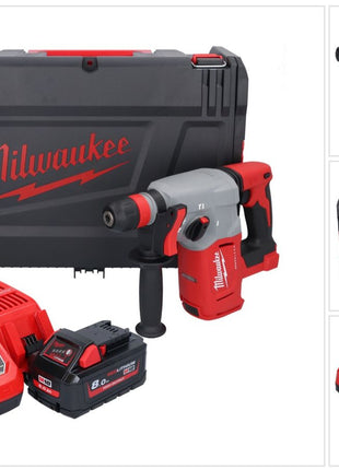 Martillo combinado a batería Milwaukee M18 BLHX-801X 18 V 2,3 J sin escobillas + 1x batería 8,0 Ah + cargador + caja HD