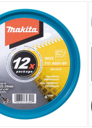 Makita E-17120-12 discos de corte INOX 125 x 1,0 x 22,23 mm A60V-BF 12 piezas en caja