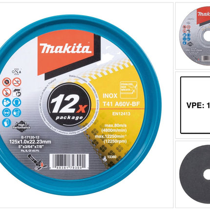 Makita E-17120-12 INOX cutting discs 125 x 1.0 x 22.23 mm A60V-BF 12 pieces in a box