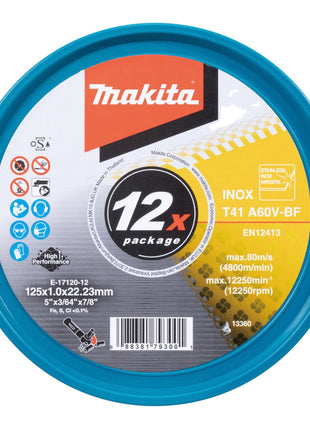 Makita E-17120-12 discos de corte INOX 125 x 1,0 x 22,23 mm A60V-BF 12 piezas en caja