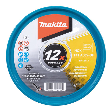 Makita E-17120-12 INOX cutting discs 125 x 1.0 x 22.23 mm A60V-BF 12 pieces in a box