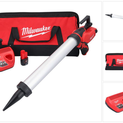 Pistola de cartuchos a batería Milwaukee M12 PCG/600A-201B 12 V 600 ml (4933448764) + 1x batería 2.0 Ah + cargador + bolsa
