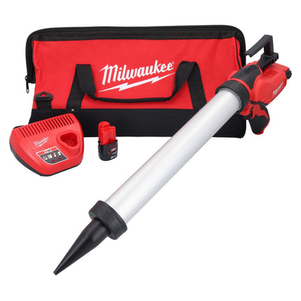 Pistola de cartuchos a batería Milwaukee M12 PCG/600A-201B 12 V 600 ml (4933448764) + 1x batería 2.0 Ah + cargador + bolsa