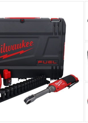 Milwaukee M12 FPTR-202X batería mediante carraca 12 V 81 Nm 1/4" 3/8" brushless (4933480754) + 2x batería 2.0 Ah + cargador + caja HD