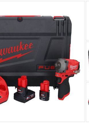 Milwaukee M12 FIWF12-622X Llave de impacto a batería 12 V 339 Nm 1/2" sin escobillas (4933464617) + 1x batería 2,0 Ah + 1x batería 6,0 Ah + cargador + caja HD