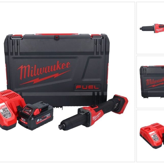 Amoladora recta a batería Milwaukee M18 FDGROVB-801X 18 V sin escobillas + 1x batería 8,0 Ah + cargador + caja HD