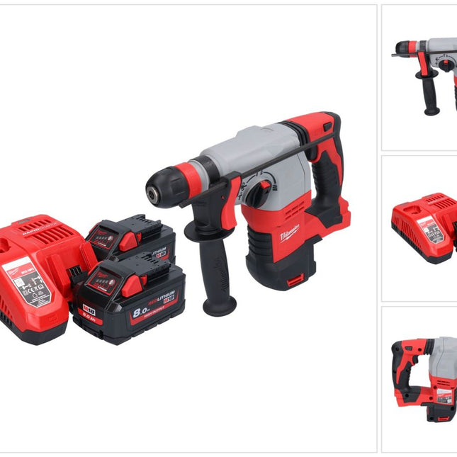 Martillo combinado a batería Milwaukee M18 HD18HX-802 18 V 2,4 J + 2x baterías 8,0 Ah + cargador