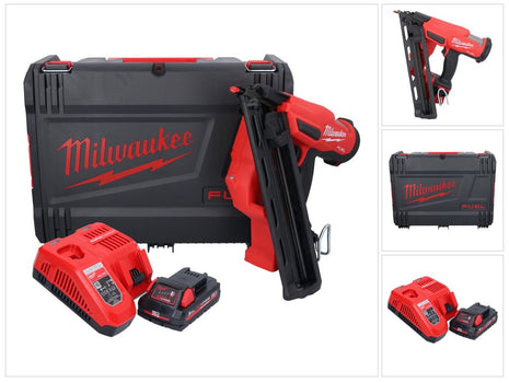 Clavadora a batería Milwaukee M18 FN15GA-301X 18 V sin escobillas 32 - 64 mm + 1x batería 3,0 Ah + cargador + caja HD