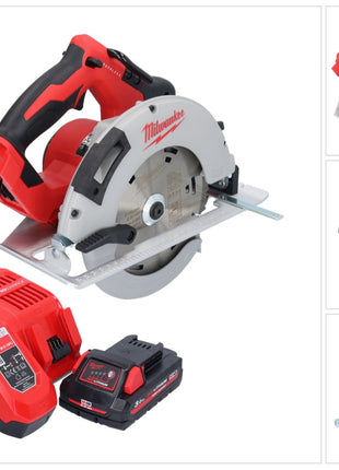 Sierra circular de mano a batería Milwaukee M18 BLCS66-301 18 V 190 mm sin escobillas + 1x batería 3,0 Ah + cargador