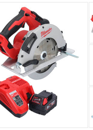 Scie circulaire à main sur batterie Milwaukee M18 BLCS66-501 18 V 190 mm sans balais + 1x batterie 5,0 Ah + chargeur