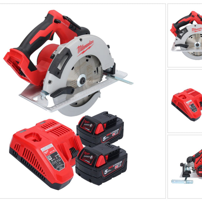 Sierra circular de mano a batería Milwaukee M18 BLCS66-502 18 V 190 mm sin escobillas + 2x baterías 5,0 Ah + cargador
