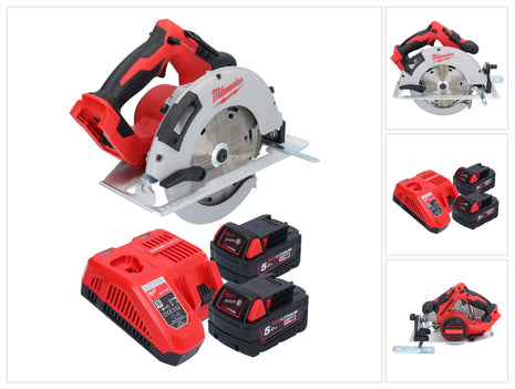 Sierra circular de mano a batería Milwaukee M18 BLCS66-502 18 V 190 mm sin escobillas + 2x baterías 5,0 Ah + cargador