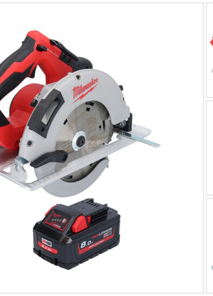 Sierra circular a batería Milwaukee M18 BLCS66-801 18 V 190 mm sin escobillas + 1x batería 8,0 Ah - sin cargador