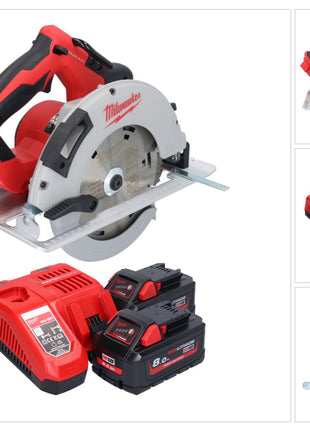 Sierra circular de mano a batería Milwaukee M18 BLCS66-802 18 V 190 mm sin escobillas + 2x baterías 8,0 Ah + cargador