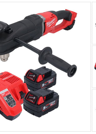 Taladro angular a batería Milwaukee M18 FRAD2-502 18 V 122 Nm sin escobillas + 2x baterías 5,0 Ah + cargador