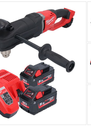 Taladro angular a batería Milwaukee M18 FRAD2-552 18 V 122 Nm sin escobillas + 2x baterías 5,5 Ah + cargador