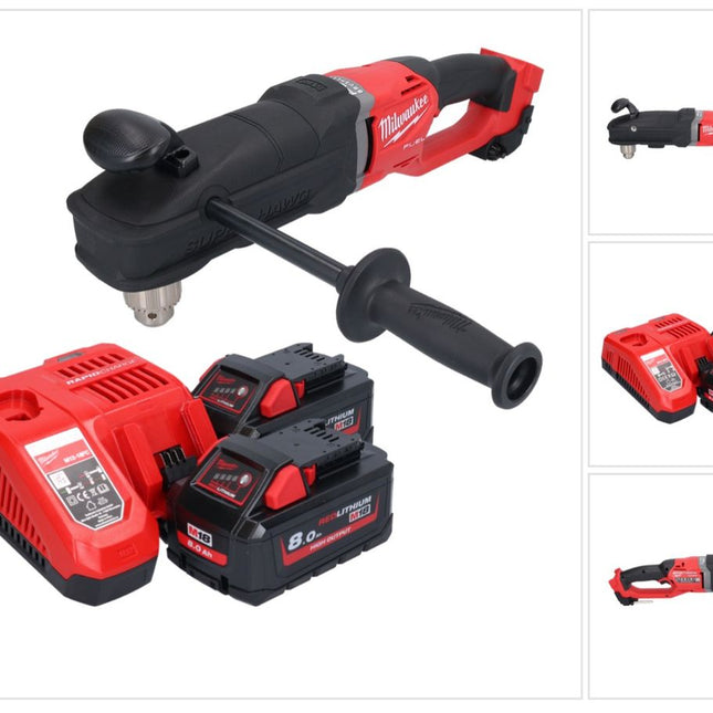 Milwaukee M18 FRAD2-802 Taladro angular sin cable 18 V 122 Nm sin escobillas + 2x batería 8.0 Ah + cargador