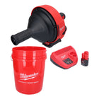 Limpiador de tuberías a batería Milwaukee M12 BDC6-201C 12 V + 1x batería 2,0 Ah + cargador + espiral + cubo