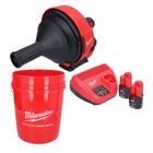 Limpiador de tuberías a batería Milwaukee M12 BDC6-202C 12 V + 2x baterías 2,0 Ah + cargador + espiral + cubo