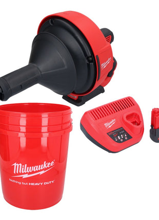 Milwaukee M12 BDC6-251C akumulatorowa wyciorarka do rur 12 V + 1x akumulator 2,5 Ah + ładowarka + spirala + wiadro