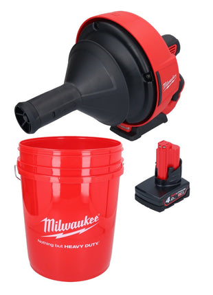 Limpiador de tuberías a batería Milwaukee M12 BDC6-401C 12 V + 1x batería 4,0 Ah + espiral + cubo - sin cargador