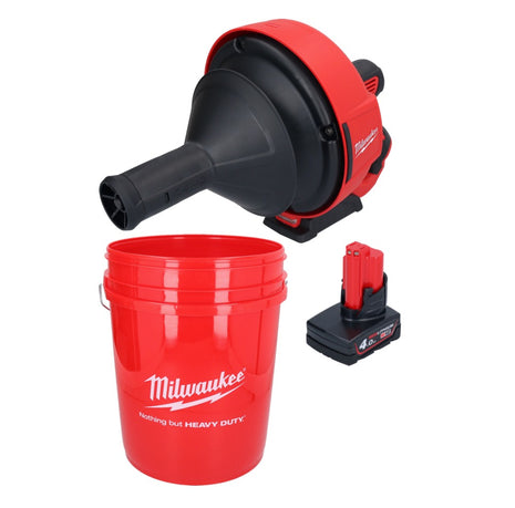 Limpiador de tuberías a batería Milwaukee M12 BDC6-401C 12 V + 1x batería 4,0 Ah + espiral + cubo - sin cargador