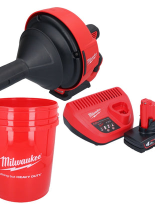 Milwaukee M12 BDC6-401C Akumulatorowy udrażniacz do rur 12 V + 1x akumulator 4,0 Ah + ładowarka + spirala + wiadro