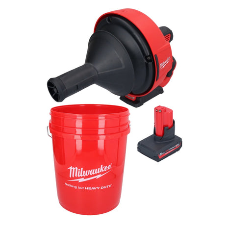 Limpiador de tuberías a batería Milwaukee M12 BDC6-501C 12 V + 1x batería 5,0 Ah + espiral + cubo - sin cargador