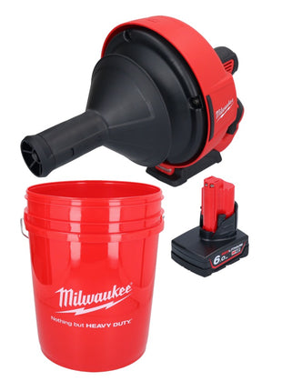 Milwaukee M12 BDC6-601C Akku Rohrreinigungsgerät 12 V + 1x Akku 6,0 Ah + Spirale + Eimer - ohne Ladegerät