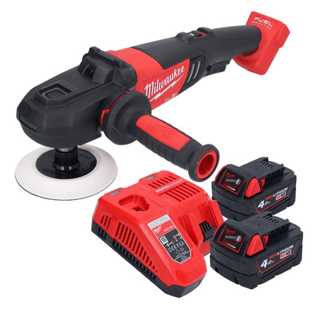 Pulidora a batería Milwaukee M18 FAP180-402 18 V 180 mm sin escobillas + 2x baterías 4,0 Ah + cargador