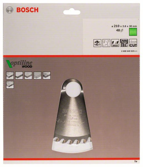 Lama circolare BOSCH Optiline Wood Ø esterno 210 mm Numero di denti 48 WZ ( 4000815441 )