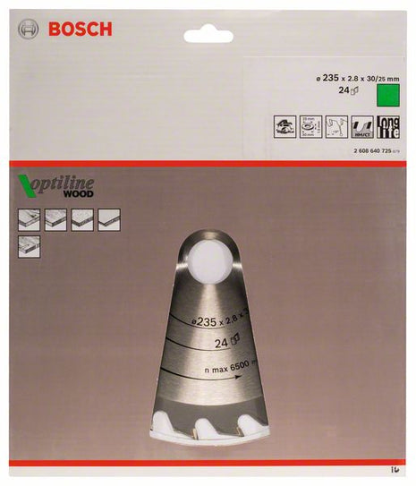 Lama circolare BOSCH Optiline Wood Ø esterno 235 mm Numero di denti 24 WZ ( 4000909022 )