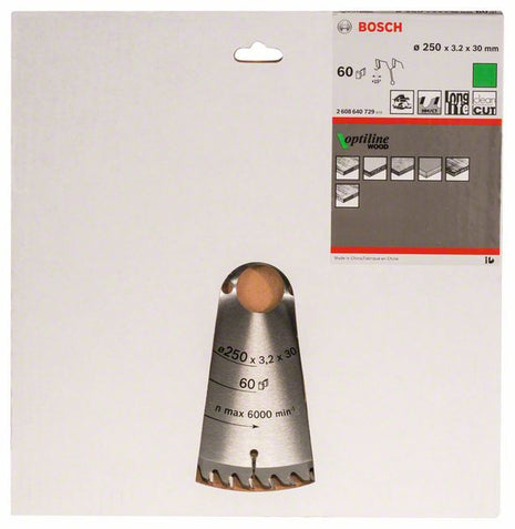 BOSCH Lame pour scie circulaire Optiline Wood D. ext. 250 mm nombre de dents 60 WZ ( 4000815447 )