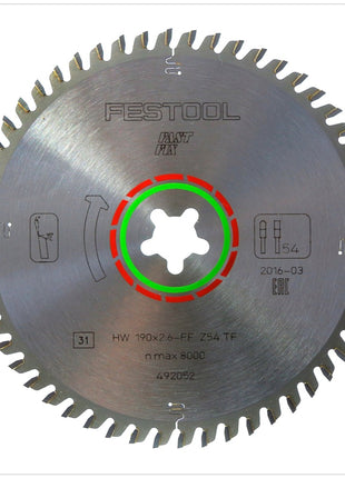 Festool Spezial Kreissägeblatt HW 190 x 2,6 FF Fast Fix TF54 190 mm 54 Zähne ( 492052 ) - Toolbrothers