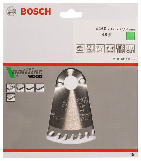 Lama circolare BOSCH Optiline Wood Ø esterno 160 mm Numero di denti 48 WZ ( 8000341993 )