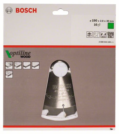 Lama circolare BOSCH Optiline Wood Ø esterno 190 mm Numero di denti 16 WZ ( 4000909021 )