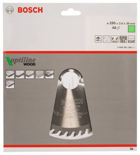 Lama circolare BOSCH Optiline Wood Ø esterno 190 mm Numero di denti 48 WZ ( 4000815430 )