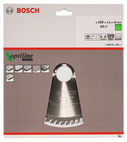 BOSCH circular saw blade Optiline Wood Outer Ø 190 mm Number of teeth 60 WZ ( 4000815440 )